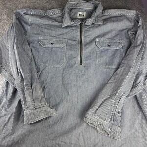 Vintage Key Imperial Shirt Mens 3XLT  1/2 Zip Hickory Stripe Railroad Workwear